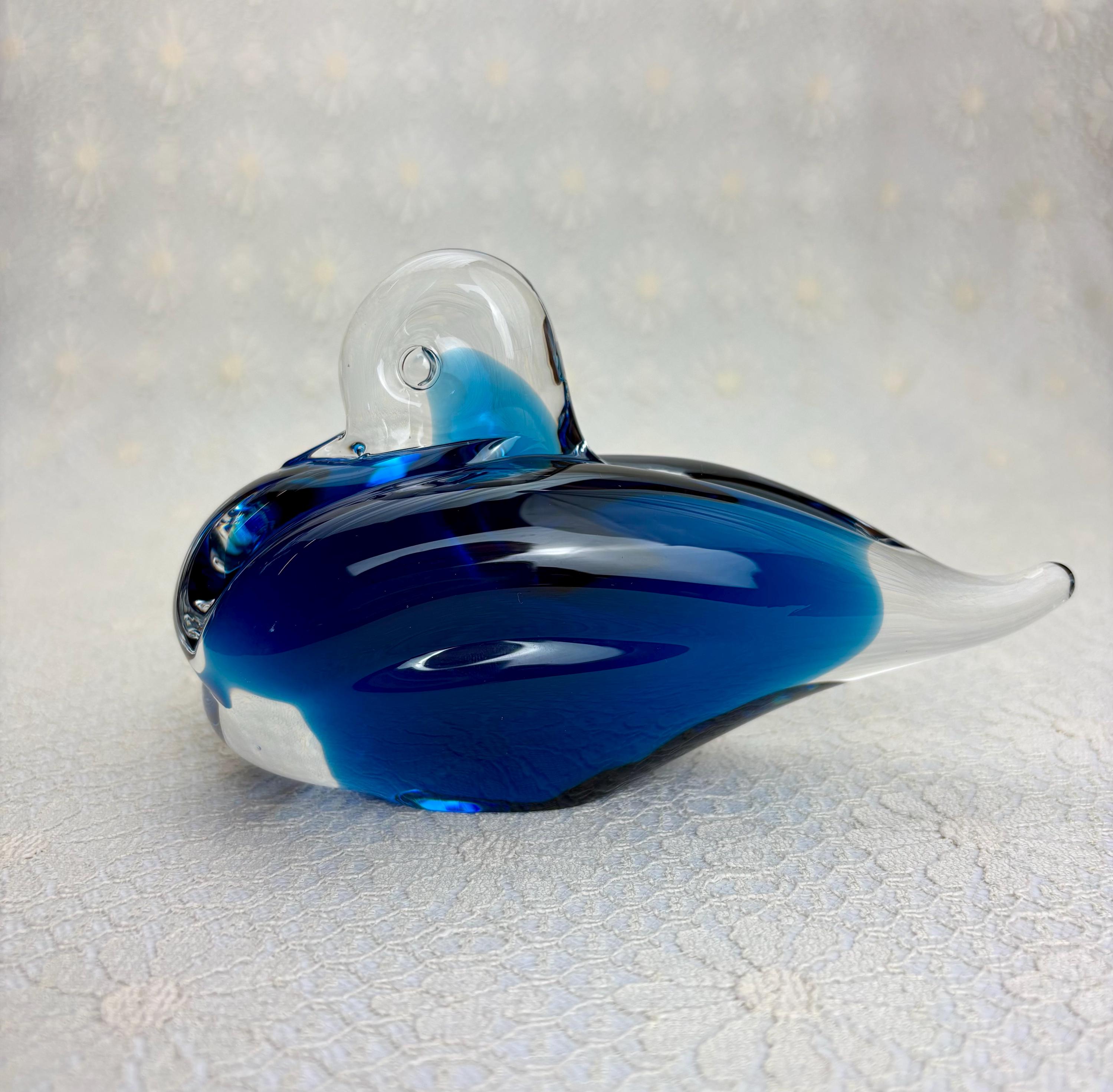 Murano Style Cobalt Blue Art Glass Duck / Marcolin Sweden / FM