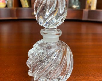 Vintage Crystal Perfume Bottle / Swirl Cut Glass with Stopper / Vanity Décor