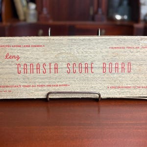 Lenz Canasta Score Board Vintage Wooden Game Set / Mid Century Card Game Score Keeper / Complete with Pegs Rules Box