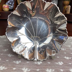 Vintage Webster Silverplate Dish / 6” Scalloped Plate / Floral and Leaf Engraving / Mid Century Silver Decor