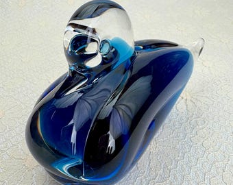 Vintage/ Westmoreland Royal Blue Oval Covered Glass Duck Dish