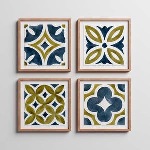 Acquerello dipinto a mano / Decorazione murale con piastrelle orientali / Arte murale etnica Boho / Dipinto originale con motivo ad acquerello / Set di 3