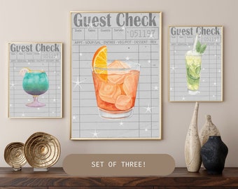 Set med 3 cocktailtryck: Retro gästrutig barkonst (digital nedladdning)