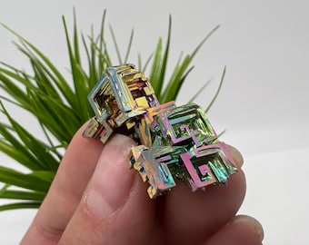 Rainbow Bismuth Crystal Cluster: Lab Grown Specimen, Colourful Home Decor