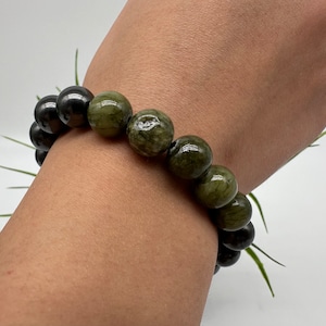 Schungit/Jade Armband,19 Perlen EMF Schutz,Natural Schungit,Perlen Armband,Edelstein Armband,Edelstein Armband 10mm,Geschenk,Souvenir