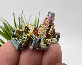 Rainbow Bismuth Crystal Cluster: Lab Grown Specimen, Colourful Home Decor