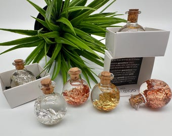 ONE(1)Stunning BOTTLE real gold,Silver Argento,Copper Rame,raw gold Flakes,minerals specimen,home decor,gift idea,souvenir,real gold,22carat