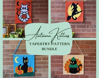 Autumn Kitties Wall Hanging Bundle | Crochet Pattern | Wall Decor | Tapestry Crochet | Instant Download | PDF