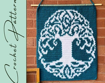 Árbol celta para colgar en la pared / Patrón de crochet / Decoración de pared / Tapiz de crochet / Descarga instantánea / PDF
