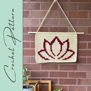 Patrón de crochet para tapiz de loto / Serie de yoga / Decoración de pared / Tapiz de crochet / Descarga instantánea / PDF