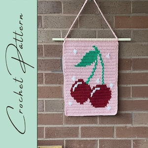 Tapiz de cerezas / Patrón de crochet / Serie de frutas / Decoración de pared / Tapiz de crochet / Descarga instantánea / PDF