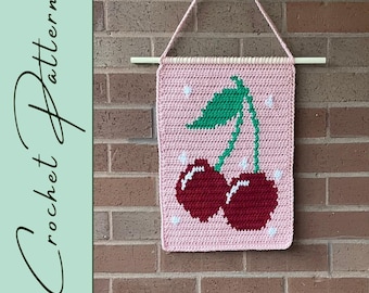Cherries Wall Hanging | Crochet Pattern | Fruit Series | Wall Decor | Tapestry Crochet | Instant Download | PDF
