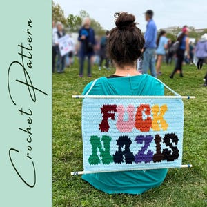 F*ck Nazis Plaque à accrocher au mur et à porter | Patron au crochet | Panneau de protestation | Décoration murale | Crochet pour tapisserie | Téléchargement instantané | PDF