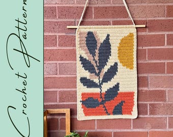 Suspension murale en forme de feuille de récolte | Patron au crochet | Botanique bohème | Décoration murale | Crochet pour tapisserie | Téléchargement instantané | PDF