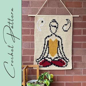 Patrón de crochet para tapiz de yoga para chica / Serie de yoga / Decoración de pared / Tapiz de crochet / Descarga instantánea / PDF