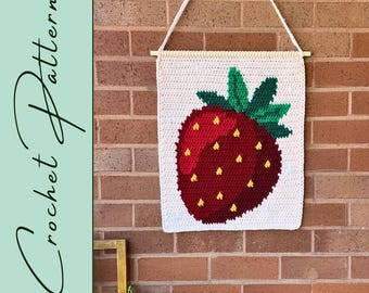 Strawberry Wall Hanging | Crochet Pattern | Fruit Series | Wall Decor | Tapestry Crochet | Instant Download | PDF