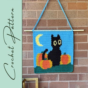 Pumpkin Patch Kitty Wall Hanging | Crochet Pattern | Holiday / Seasonal Series | Wall Decor | Tapestry Crochet | Instant Download | PDF