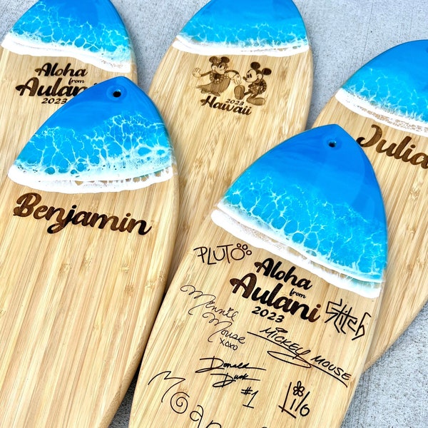 NEW Aulani Character Autographing Mini Surfboard With Beach Waves, Autograph Board, Aulani Vacation Souvenir, Character Signature Book, DCL