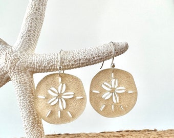 Sand Dollar Dangel Earrings • Beach Jewelry •  Nautical Ocean Beachy Hawaiian Jewelry •