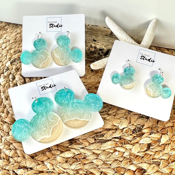 Beachy Mickey Mouse Earrings, Disney Cruise, Aulani Jewelry, DCL Cruise Earrings, Castaway Cay, Disney Vacation, Gift for Disney Fan