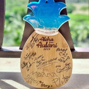 Pineapple Aulani Character Autographing Board With Beach waves • Aulani Vacation Souvenir • Character Signature Book •