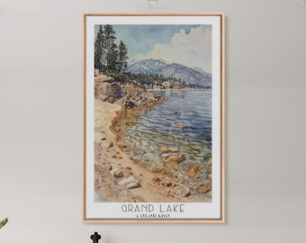 Grand Lake Wall Art Rocky Mountains Painting Colorado Watercolor Print ...