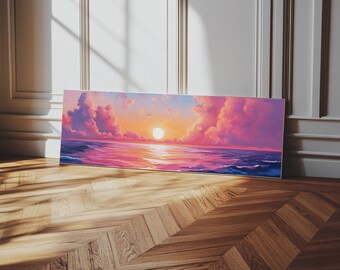 Pink Sunset Ocean Canvas Print: Coastal Seascape Wall Art