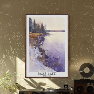 Bass Lake Indiana Framed Canvas Print: Watercolor Landscape Art