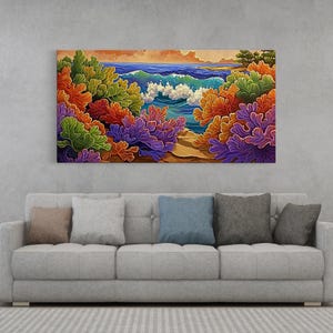 Ocean Coral Reef Framed Canvas Print: Coastal Living Room Wall Art