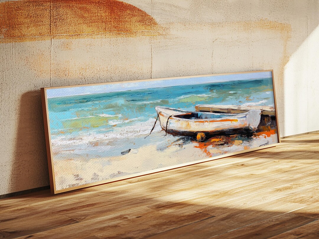 Rustic Beach Boats Framed Canvas Print: Coastal Nautical Wall Art - Etsy