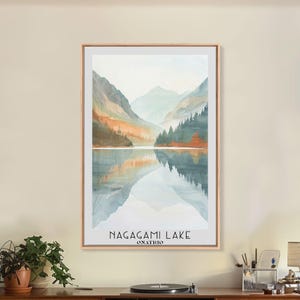 Nagagami Lake Ontario Framed Canvas Print: Watercolor Landscape Wall Art