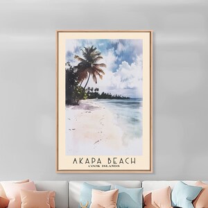 Akapa Beach, Cook Islands Watercolor Canvas Print: Tropical Wall Art