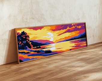 Sunset Over Water Canvas Print: Vibrant Lake Landscape, Cabin Decor
