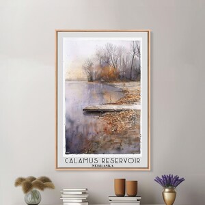 Calamus Reservoir Nebraska Framed Canvas: Watercolor Travel Print