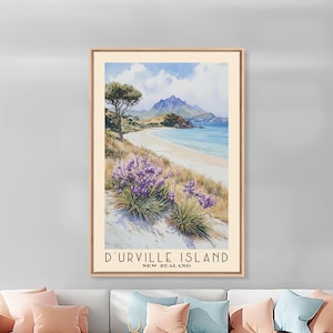 D’Urville Island Watercolor Print: New Zealand Beach Framed Canvas Art