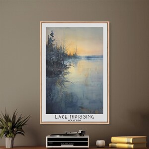 Lake Nipissing Ontario Framed Canvas Print: Watercolor Landscape Art