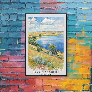 Lake Wanahoo Nebraska Framed Canvas: Watercolor Landscape Art Print