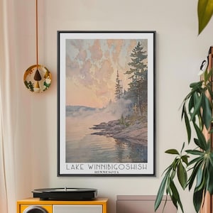 Lake Winnibigoshish Minnesota Canvas Print: Watercolor Landscape Travel Poster