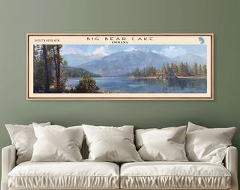 Big Bear Lake California Panoramic Canvas Print: Lake House Decor