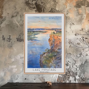 Lake Minatare Nebraska Canvas Print: Watercolor Landscape Travel Poster