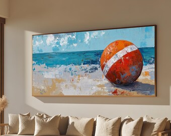 Lifeguard Buoy Framed Canvas Print: Coastal Beach House Art