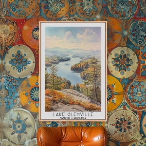Lake Glenville Framed Canvas Print: North Carolina Watercolor Landscape