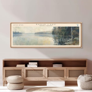 Badin Lake North Carolina Panoramic Framed Canvas Print: Lake House Art