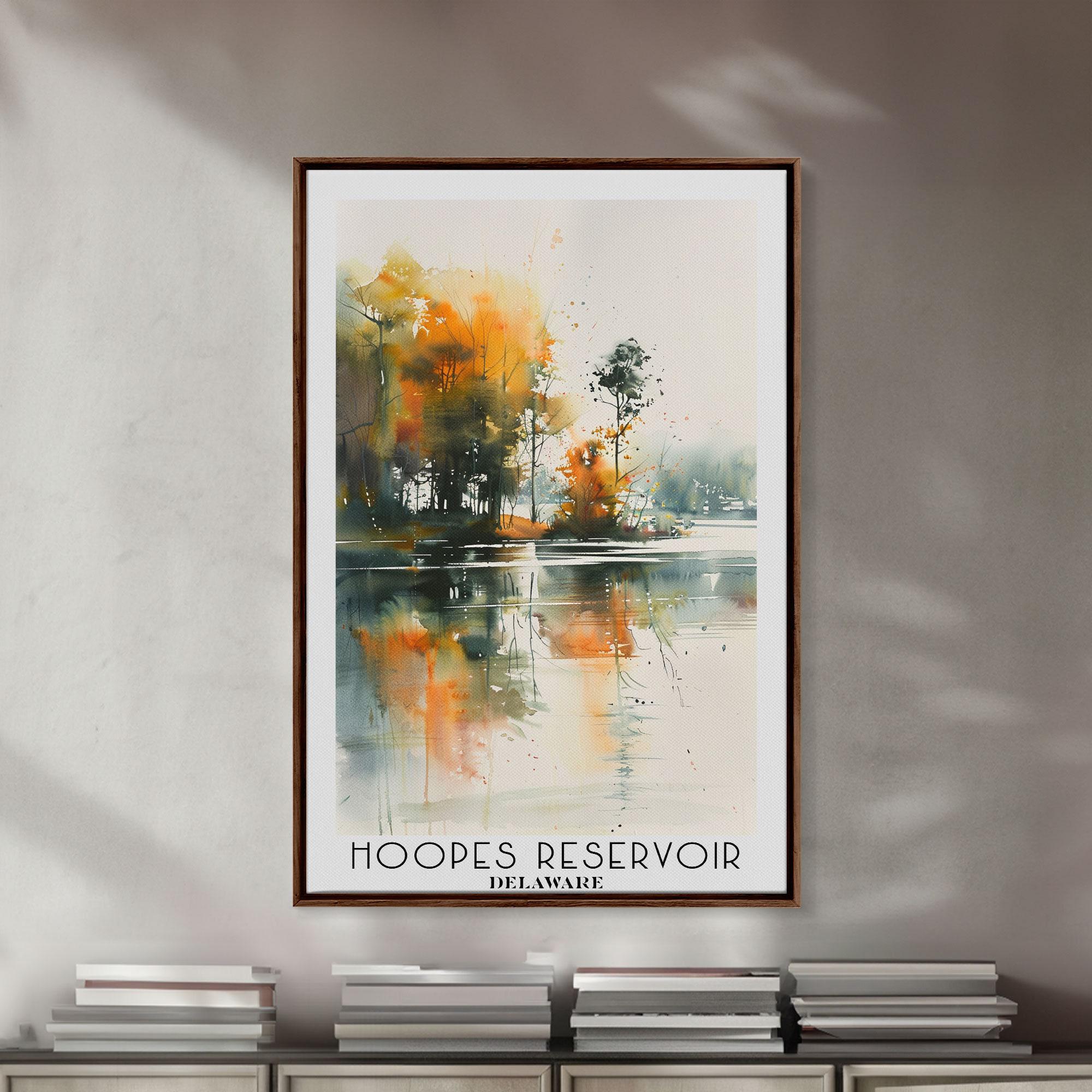 Hoopes Reservoir Delaware Framed Canvas Print, Wall Art, Stunning Watercolor Painting, Lake House , Home Living Room Art, Original Art