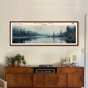 Black Lake Alaska Framed Canvas Print: Rustic Lake House Art