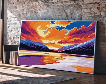 Sunset Mountain Canvas Print: Frozen Lake Reflection, Winter Art