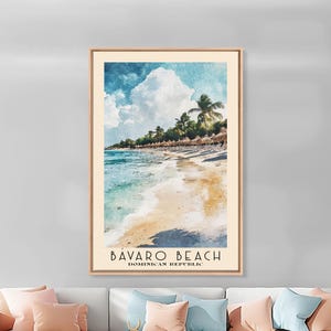 Bavaro Beach Watercolor Print: Dominican Republic Framed Canvas Art