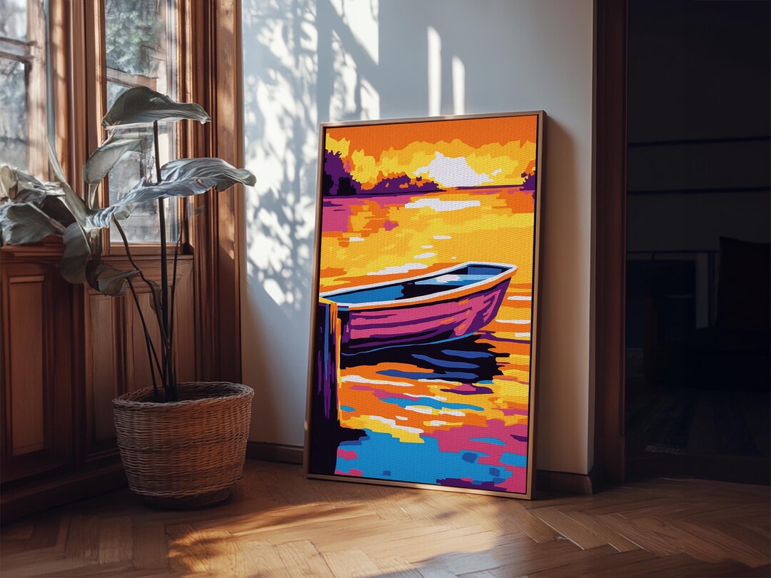 Sunset Rowboat Canvas Print: Lake House Coastal Wall Art - Etsy