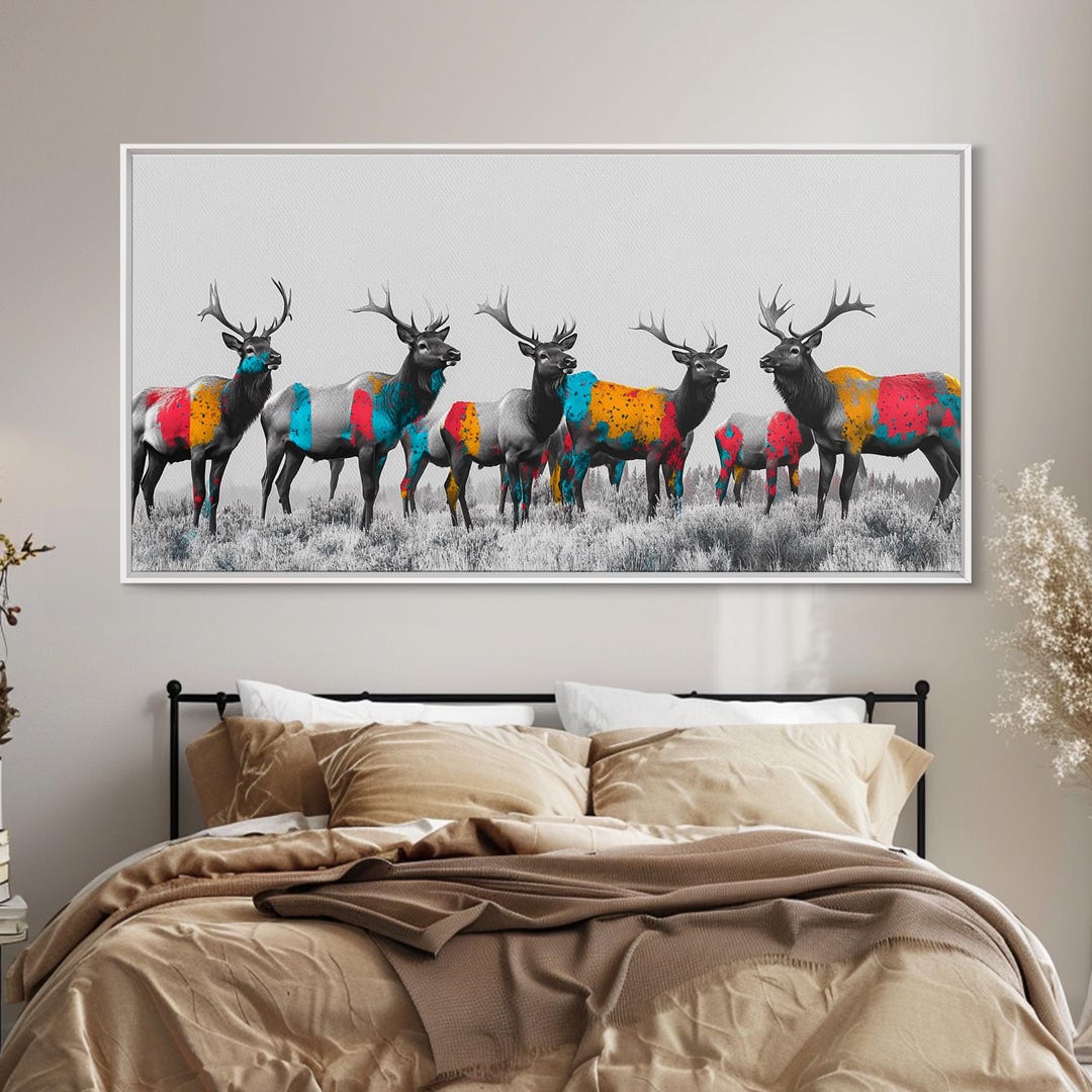 Colorful Elk Herd, Modern Wildlife Art, Pop Art Animal Decor, Nature ...