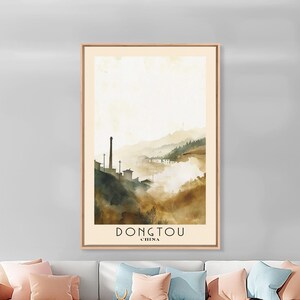 Dongtou China Watercolor Print: Coastal Beach Art, Framed Canvas